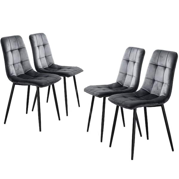 Magic Home Set of 4 Velvet Accent Upholstered Dining Side Chair with Black Legs, Gray