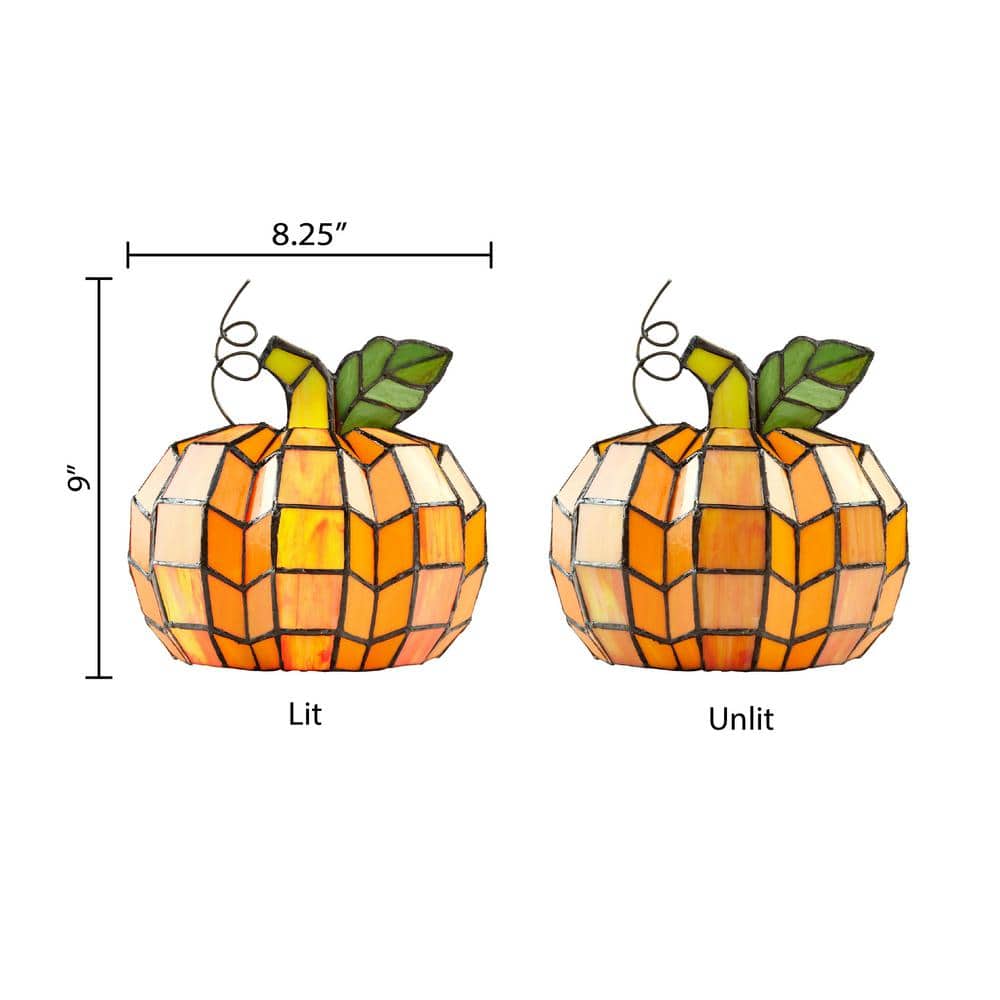 Patch the Pumpkin Orange and Green Stained Glass Accent Lamp