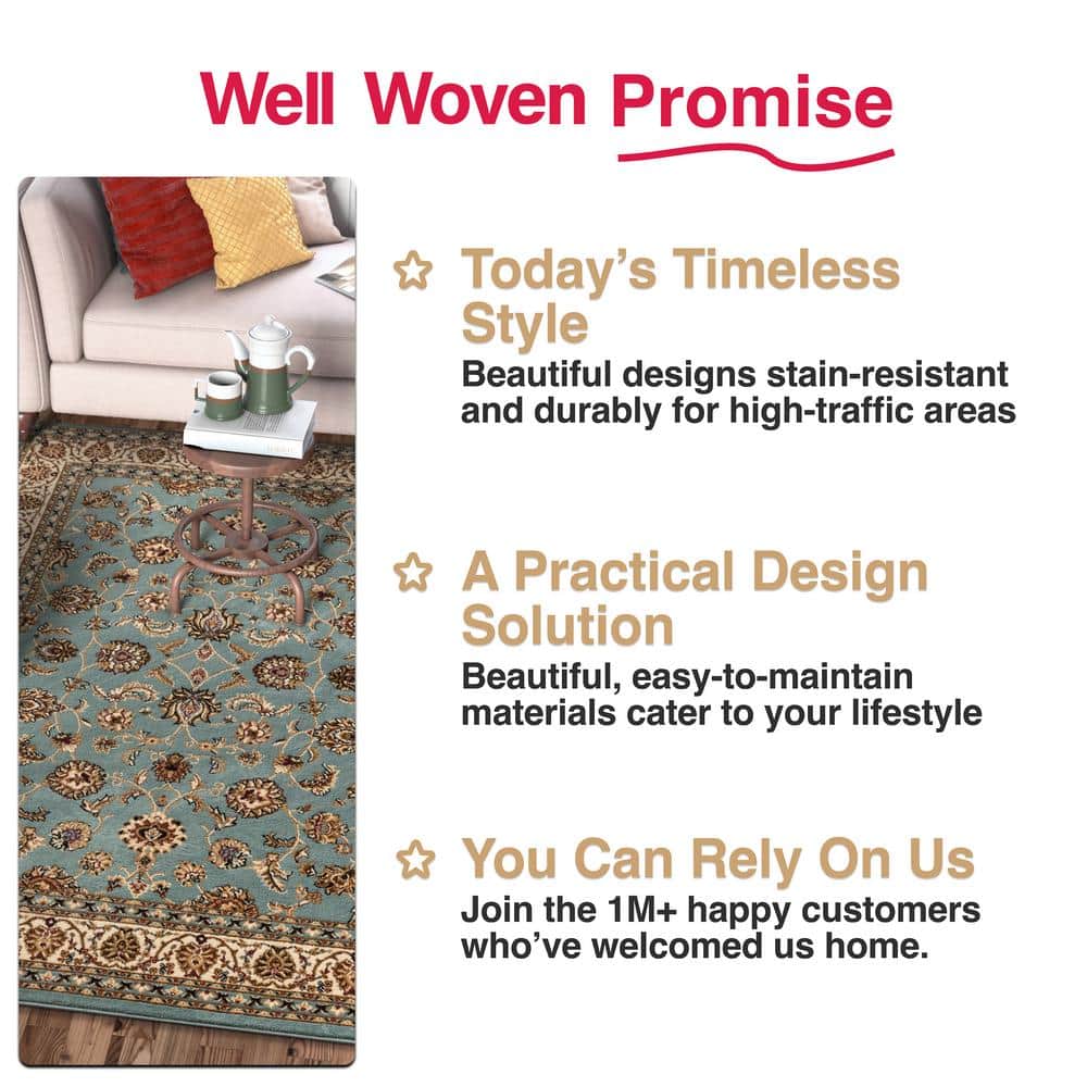 Light Blue and Ivory Synthetic Oriental Area Rug 5'3" x 7'3"