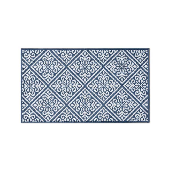 Laura Ashley Washable Skid-Resistant  Dusty Navy/Ivory  2 ft. x 4 ft.  All Loop Tufted Area Rug