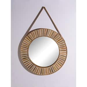 Medium Round Whitewashed Wood Contemporary Mirror (26 in. H x 27 in. W)