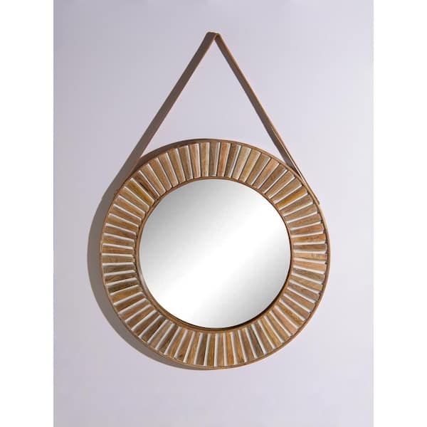 Best Home Fashion Medium Round, Whitewashed Wooden Round Mirror