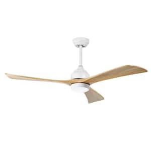 52 in. Smart Indoor/Outdoor White Ceiling Fan in Solid Wood Blade with LED Light Reversible DC Motor and Remote