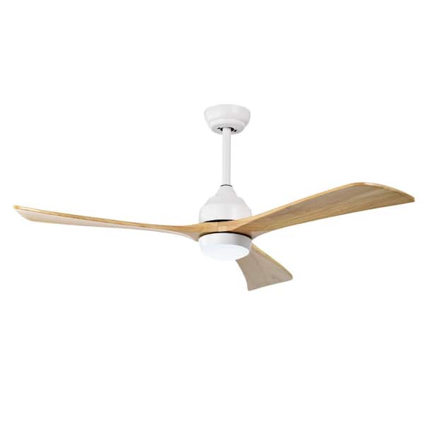 FIRHOT 52 in. Smart Indoor/Outdoor White Ceiling Fan in Solid Wood Blade with LED Light Reversible DC Motor and Remote