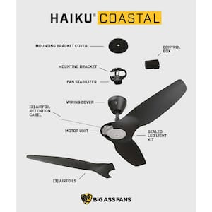 Haiku Coastal 52 in. Dia Smart Marine/Coastal Grade Outdoor Ceiling Fan with 2700K LED, Matte White Mount 5 in. Ext Tube