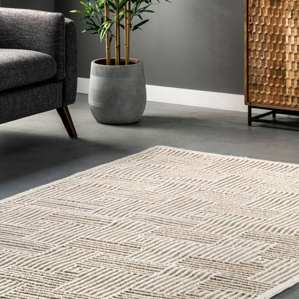 Handmade Ivory Wool Geometric 8' x 10' Area Rug