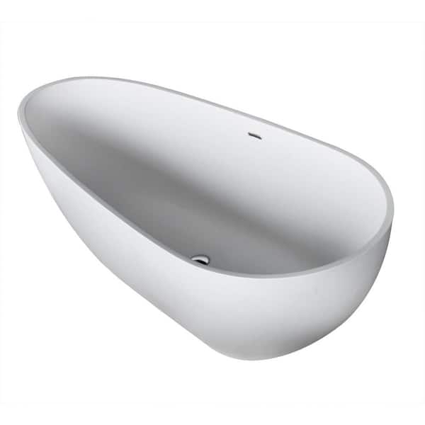 Ira Stone 5.6 ft. Artificial Stone Center Drain Oval Bathtub in White