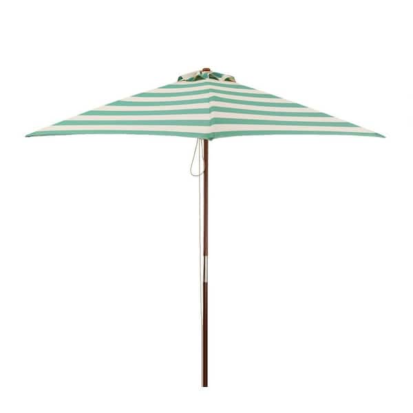 6.5 ft. Classic Wood Square Market Patio Umbrella in Soft Teal and Ivory Stripe Solution Dyed Polyester