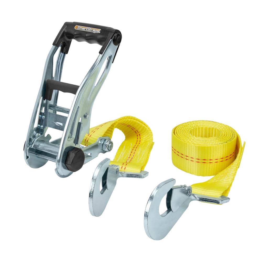 SmartStraps Heavy-Duty 8ft Yellow Ratchet Tie-Down Strap with Snap Hook