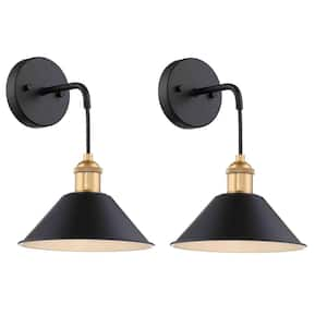 8.8 in 1-Light 12 RGB Wireless Wall lamp, Vintage Black Wall Lights, Battery Operated Wall Sconce （Set of Two)