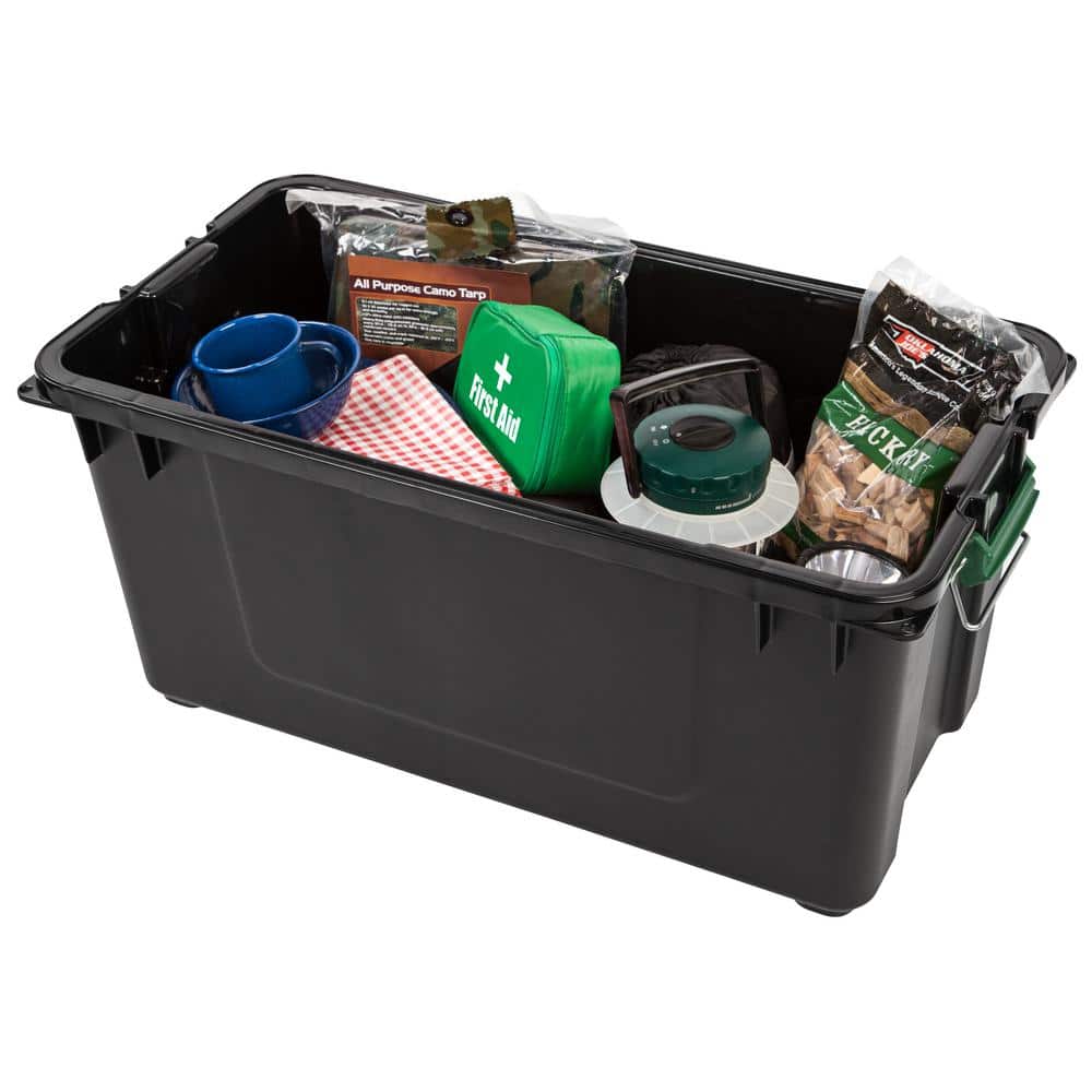 Heavy Duty Black Plastic Stackable Storage Tote with Lid