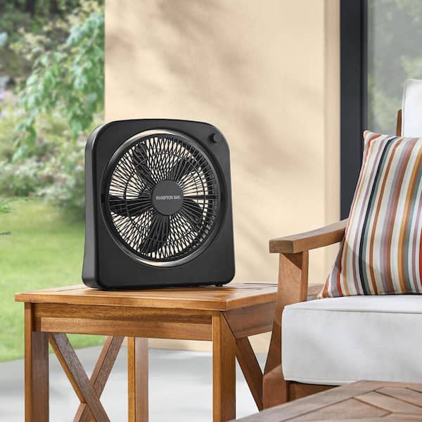 9 in. Rechargeable Indoor/Outdoor Personal Box Fan in Black with adjustable head