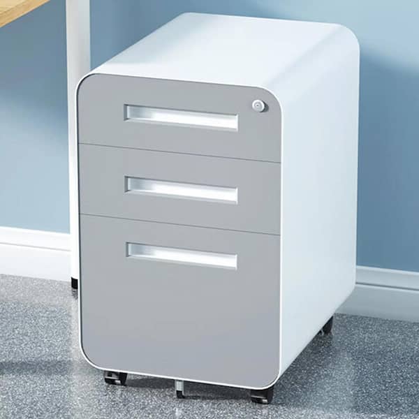 Unbranded 3-Drawers White Gray Metal 15.75in.W Vertical File Cabinet,Mobile Anti-Tilting Storage Cabinet for Legal/Letter/A4 Files