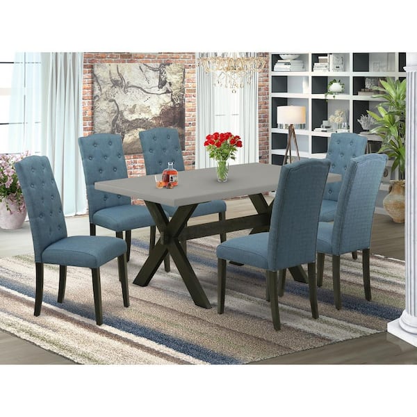 East West Furniture 7-Piece Rectangle Natural Oak Finish Solid Wood Top Dining Table with 6 Parson Chairs with Lattice Back