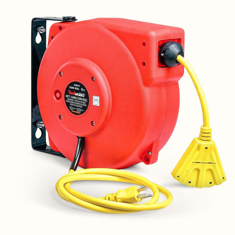 40 ft. 12/3 15 Amp Retractable Extension Cord Reel with 3-Grounded Outlets and Tri-Tap End price history on PriceWatchPro