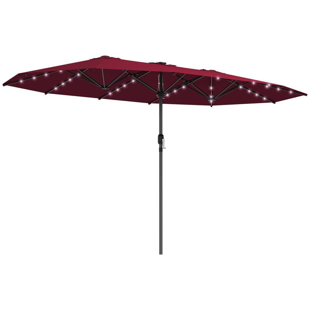14.8 ft. Double Patio Umbrella in Wine Red, Large Outdoor Sun Shade with LE