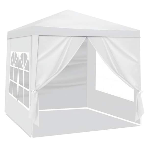 6.5 ft. x 6.5 ft. White Folding Canopy Tent w/ PE Powder-Coated Steel Frame with Carrying Bag Backyard Camping Weddings