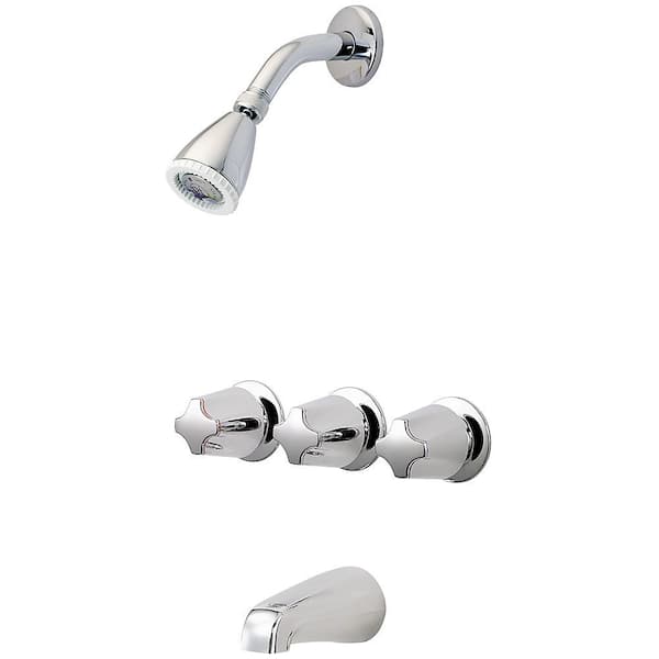 Pfister 3-Handle 1-Spray Tub and Shower Faucet with Metal Knob Handles in Polished Chrome (Valve Included)