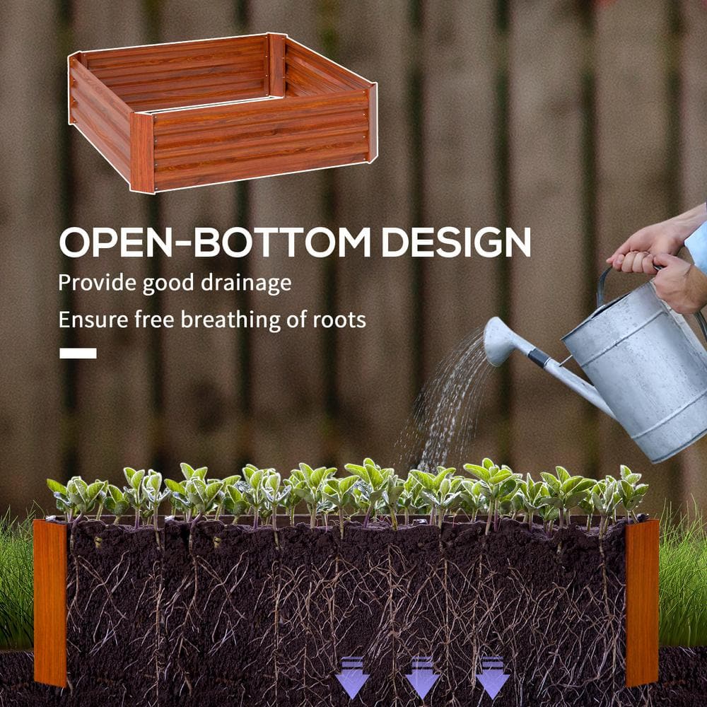 Dark Brown Galvanized Steel Raised Garden Bed Set for Outdoor Porch