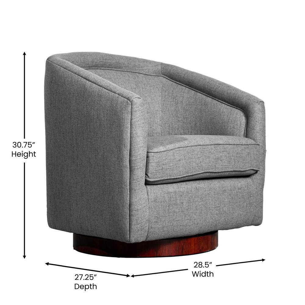 Gray Faux Leather Swivel Barrel Accent Chair with Wood Base