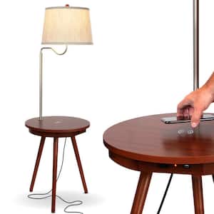 Owen 56 in. Havana Brown Mid-Century Modern LED Bedside Table Lamp with Built-In USB Port and Wireless Charging Pad