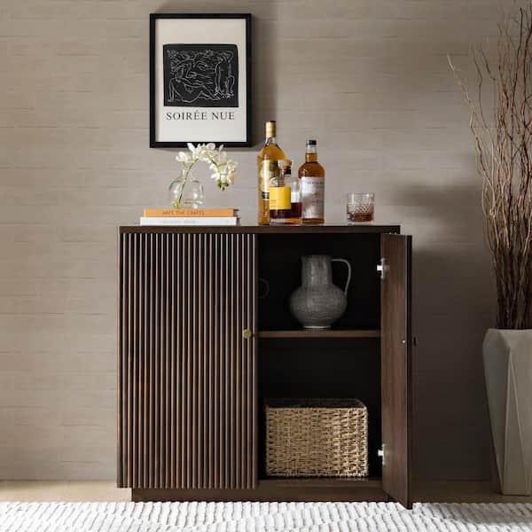 JAYDEN CREATION Bonnot Walnut 32 in. Tall 2-Door Accent Wood