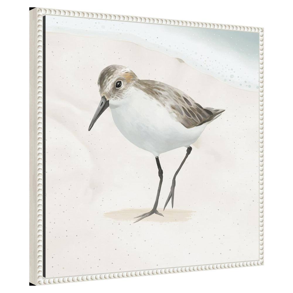 Beaded Framed Sandpiper Canvas Wall Art in Beige and White