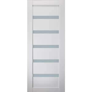 28 in. x 80 in. Left-Handed 5 Lite Narrow Satin Etched Glass Solid Core Primed Wood MDF Single Prehung Interior Door