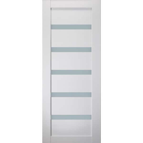 Stile Doors 28 in. x 80 in. Left-Handed 5 Lite Narrow Satin Etched Glass Solid Core Primed Wood MDF Single Prehung Interior Door