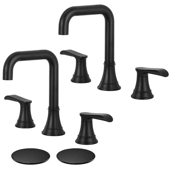 AKLFGN 8 in. Widespread Double-Handle Bathroom Faucet with Pop-Up Drain in Matte Black (2-pack)