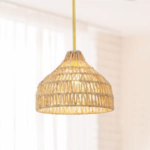 Ida 1-Light Gold Bohemian Pendant Light with Natural Abaca Woven Shade