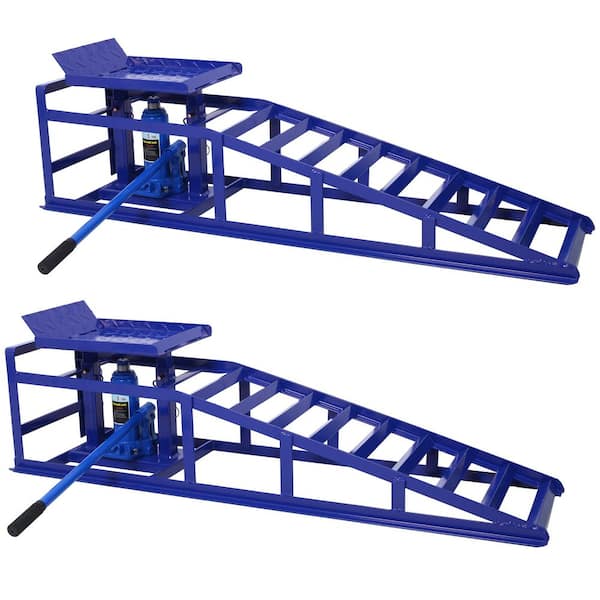 2 Pack 5 Ton Blue Steel Auto Car Truck Service Ramps Lifts, Garage Car Lift Hydraulic Ramps