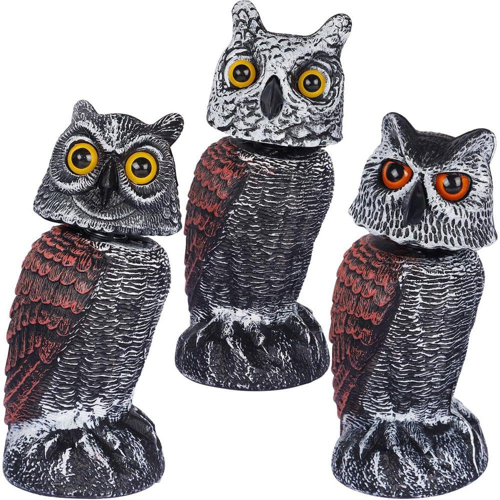 Cubilan 3 Pack Bird Scarecrow Fake Horned Owl Decoy, Nature Enemy