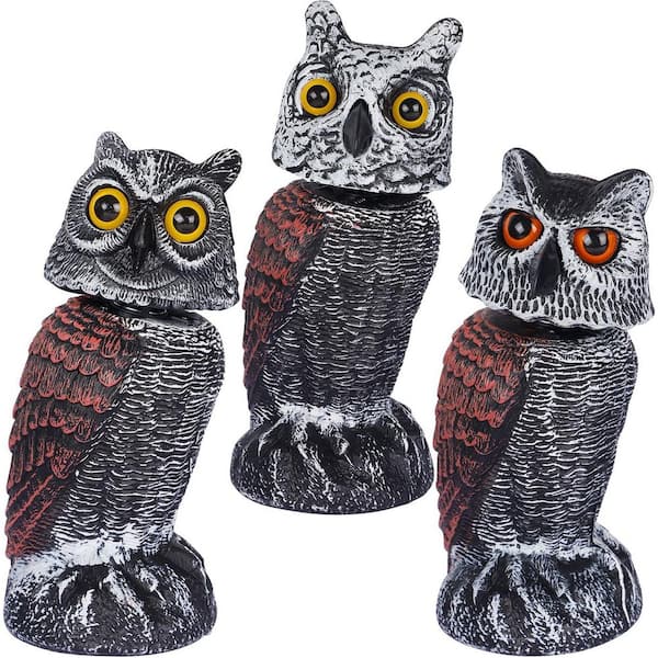 3 Pack Bird Scarecrow Fake Horned Owl Decoy, Nature Enemy Horned Pest Repellent for Outdoor Garden