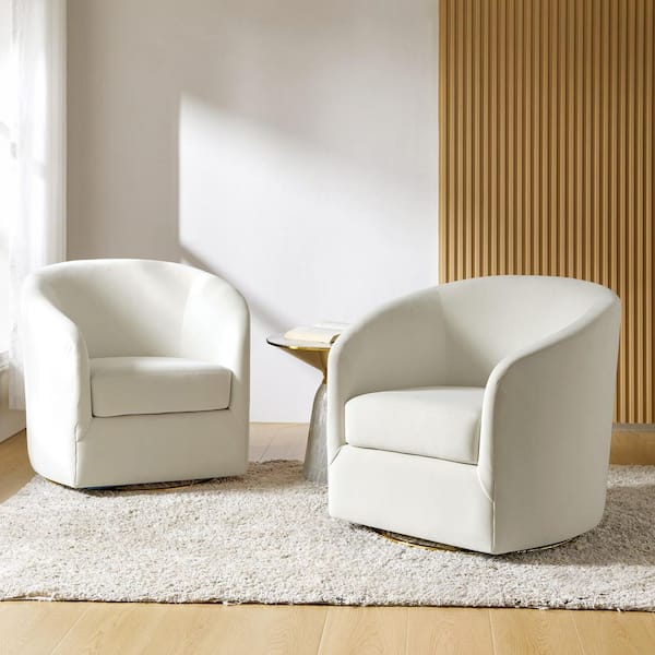 JAYDEN CREATION Estefan Ivory Polyester Arm Chair with Swivel (Set of 2)