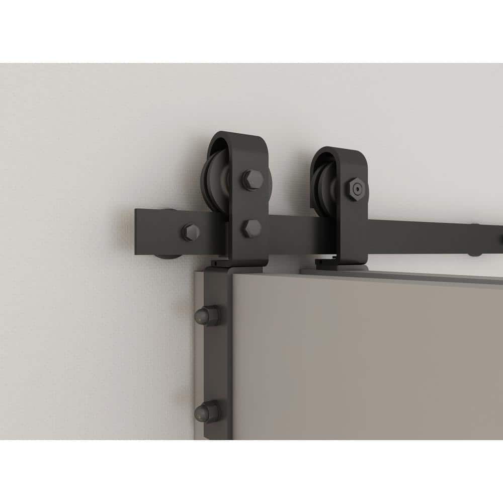 48 in. x 80 in. Primed MDF Double Bi-Fold Barn Door with Black Hardware