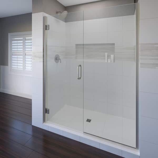 Basco Coppia 47 in. x 72 in. Semi-Frameless Pivot Shower Door in Brushed Nickel with Handle
