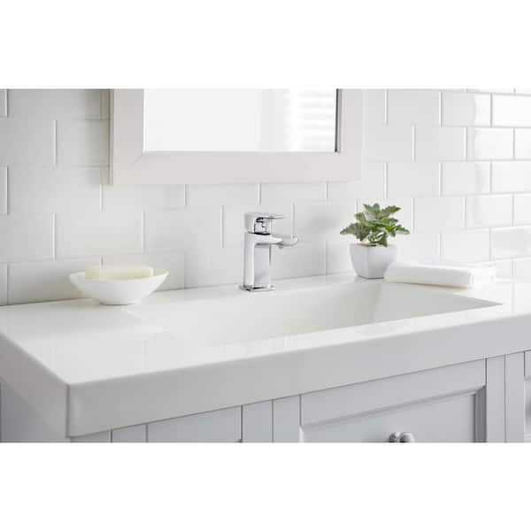 Contemporary Single Hole Single-Handle Low-Arc Bathroom Faucet in Polished Chrome