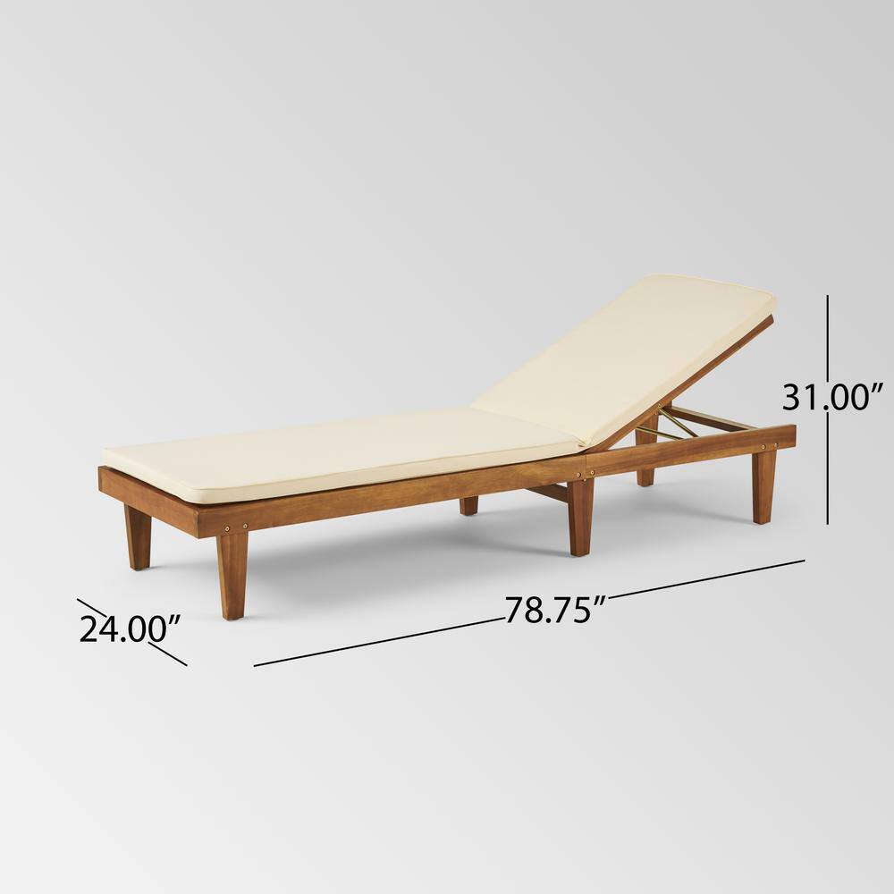 Teak and Cream Acacia Wood Chaise Lounge Set with Cushions