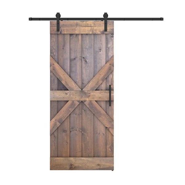 Dessliy Mid X 38 in. x 84 in. Briar Smoke Finished Pine Wood Sliding Barn Door with Hardware Kit (DIY)
