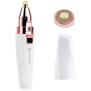 2-in-1 Rechargeable Eyebrow and Facial Hair Remover for Women with Built-in LED Light for Painless Hair Removal in White