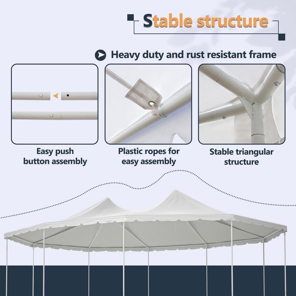 White Heavy-Duty Octagon Outdoor Party Tent Canopy with Storage Bags