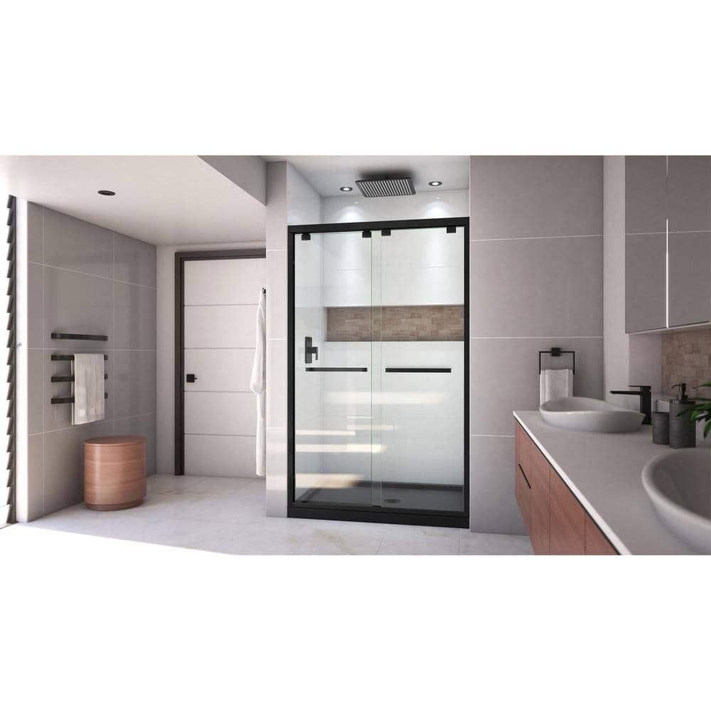 Encore 48" x 32" Satin Black Semi-Frameless Sliding Shower Kit