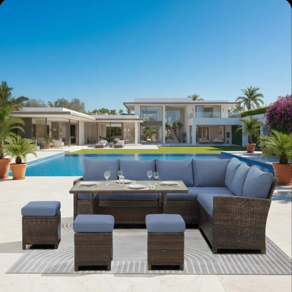 7-Piece Wicker Patio Furniture Set with Blue Cushions price history on PriceWatchPro