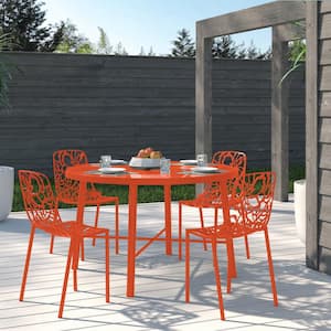 Orange Devon Modern Outdoor Patio Stackable Aluminum Outdoor Dining Chair (Set of 4)
