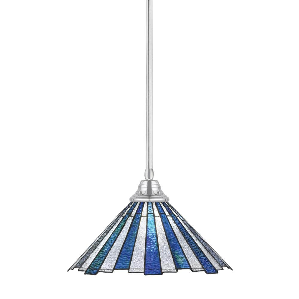 Sparta 100-Watt 1 Light Chrome Shaded Pendant Light with 16 in. Sea Ice Art