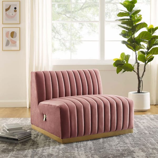 MODWAY Conjure 36 in. Dusty Rose Channel Tufted Performance Velvet 1-Piece Armless Chair