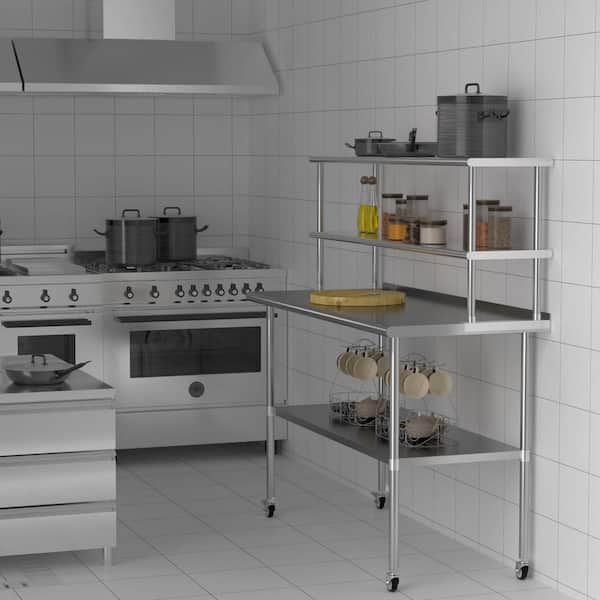 2-Tier Stainless Steel Shelf, Weight Capacity 330 lb. for Prep  Work Table in Restaurant Home and Kitchen Garage-Silver