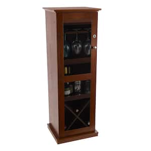 Herrin 16-Bottle 9-Glass Textured Chestnut Locking Bar Wine Cabinet