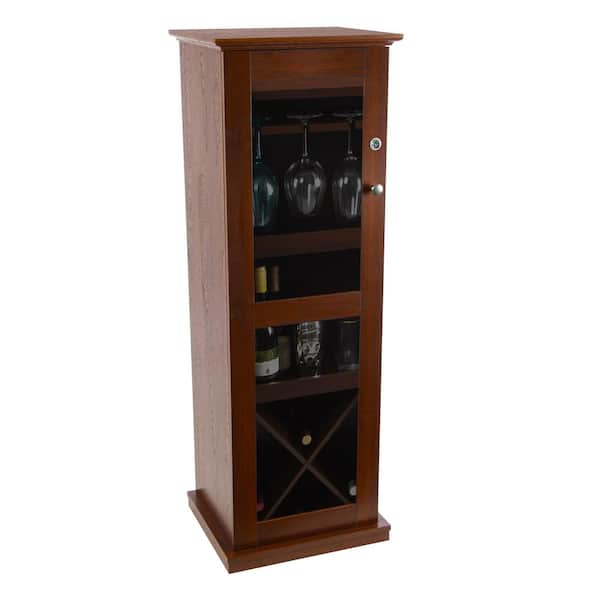 Atlantic Herrin 16-Bottle 9-Glass Textured Chestnut Locking Bar Wine Cabinet